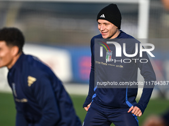 Nicolo Barella of Italy participates in an Italy training session at BPER Training Centre in Appiano Gentile, Como, Italy, on November 16, 2...