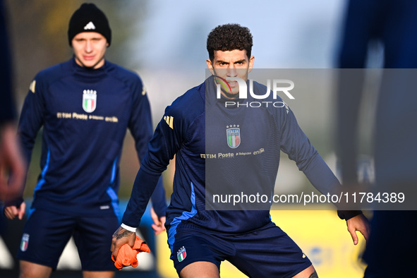 Giovanni Di Lorenzo of Italy participates in an Italy training session at BPER Training Centre in Appiano Gentile on November 16, 2024, in C...