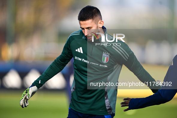 Guglielmo Vicario of Italy participates in an Italy training session at BPER Training Centre in Appiano Gentile, Como, Italy, on November 16...