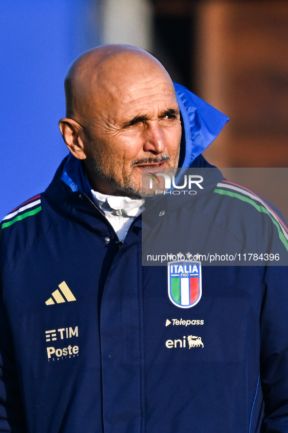 Head coach of Italy, Luciano Spalletti, looks on during an Italy training session at BPER Training Centre in Appiano Gentile, Como, Italy, o...