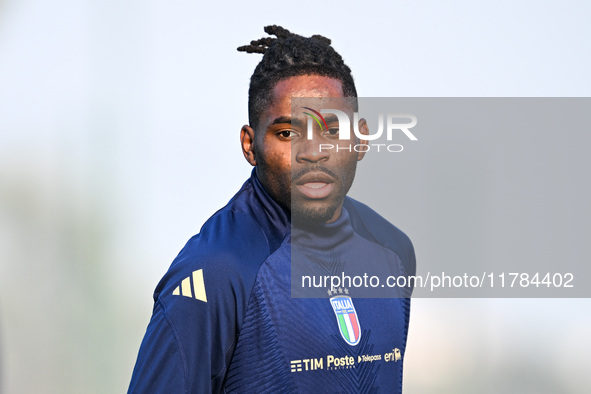 Caleb Okoli of Italy participates in an Italy training session at BPER Training Centre in Appiano Gentile on November 16, 2024, in Como, Ita...