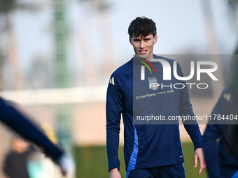 Pietro Comuzzo of Italy participates in an Italy training session at BPER Training Centre in Appiano Gentile on November 16, 2024, in Como,...