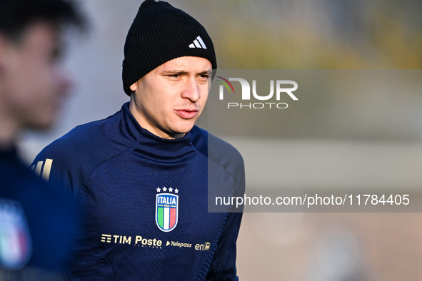 Nicolo Barella of Italy participates in an Italy training session at BPER Training Centre in Appiano Gentile, Como, Italy, on November 16, 2...