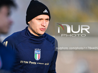 Nicolo Barella of Italy participates in an Italy training session at BPER Training Centre in Appiano Gentile, Como, Italy, on November 16, 2...