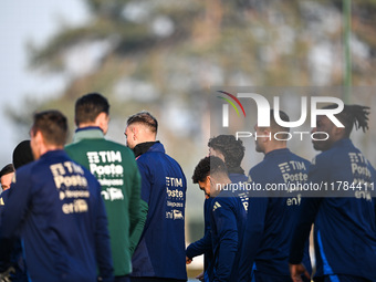 The team of Italy is in action during an Italy training session at BPER Training Centre in Appiano Gentile, Como, Italy, on November 16, 202...