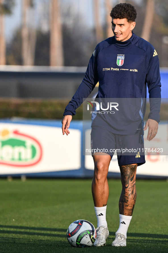 Giovanni Di Lorenzo of Italy participates in an Italy training session at BPER Training Centre in Appiano Gentile on November 16, 2024, in C...