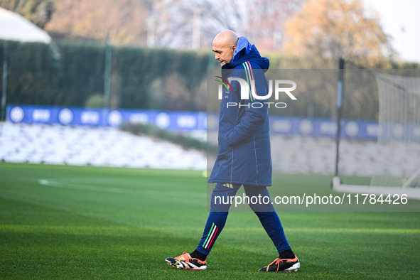 Head coach of Italy, Luciano Spalletti, attends an Italy training session at BPER Training Centre in Appiano Gentile on November 16, 2024, i...