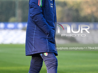 Head coach of Italy, Luciano Spalletti, reacts during an Italy training session at BPER Training Centre in Appiano Gentile on November 16, 2...