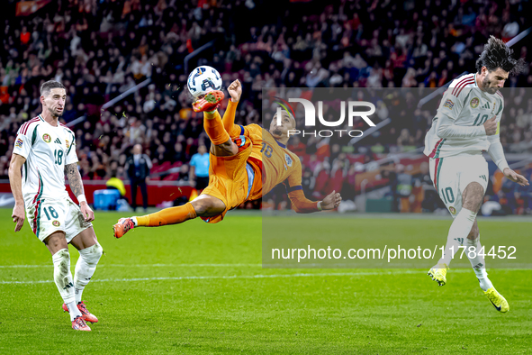 Netherlands forward Donyell Malen participates in the match between the Netherlands and Hungary at the Johan Cruijff ArenA for the UEFA Nati...