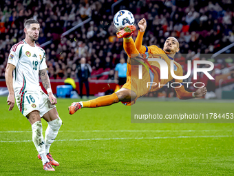 Netherlands forward Donyell Malen participates in the match between the Netherlands and Hungary at the Johan Cruijff ArenA for the UEFA Nati...