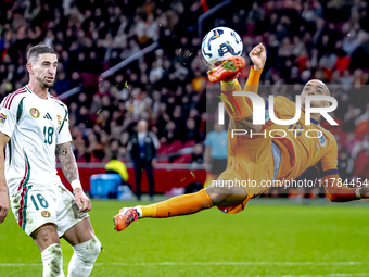 Netherlands forward Donyell Malen participates in the match between the Netherlands and Hungary at the Johan Cruijff ArenA for the UEFA Nati...