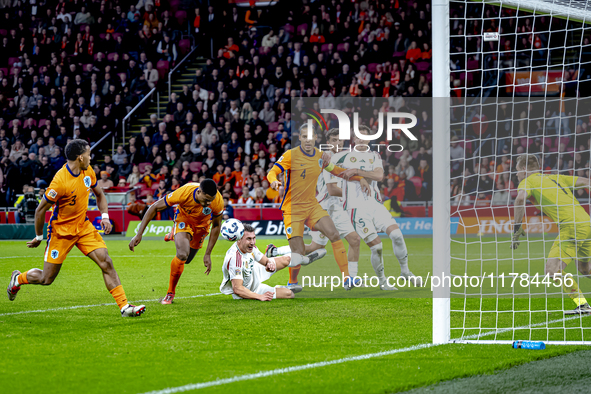 Netherlands forward Cody Gakpo, Netherlands defender Virgil van Dijk, and Netherlands defender Jurrien Timber are present during the match b...