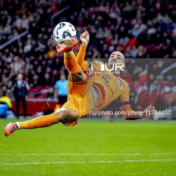 Netherlands forward Donyell Malen participates in the match between the Netherlands and Hungary at the Johan Cruijff ArenA for the UEFA Nati...