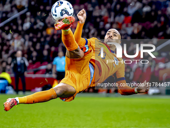 Netherlands forward Donyell Malen participates in the match between the Netherlands and Hungary at the Johan Cruijff ArenA for the UEFA Nati...