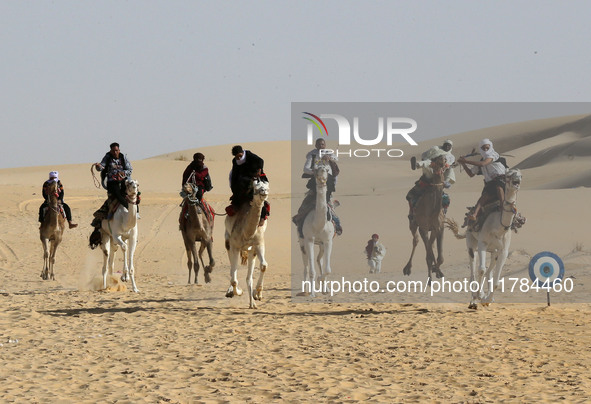 The photo, taken in Oued Souf, Algeria, on November 16, 2024, shows the Camel Festival during the 6th International Festival of Saharan Tour...