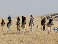 The photo, taken in Oued Souf, Algeria, on November 16, 2024, shows the Camel Festival during the 6th International Festival of Saharan Tour...