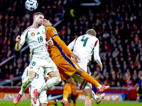 Hungary midfielder Zsolt Nagy and Netherlands forward Donyell Malen participate in the match between the Netherlands and Hungary at the Joha...