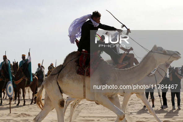 The photo, taken in Oued Souf, Algeria, on November 16, 2024, shows the Camel Festival during the 6th International Festival of Saharan Tour...