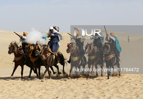 The photo, taken in Oued Souf, Algeria, on November 16, 2024, shows the Camel Festival during the 6th International Festival of Saharan Tour...