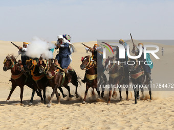 The photo, taken in Oued Souf, Algeria, on November 16, 2024, shows the Camel Festival during the 6th International Festival of Saharan Tour...