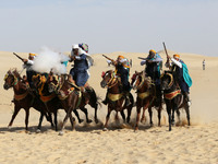 The photo, taken in Oued Souf, Algeria, on November 16, 2024, shows the Camel Festival during the 6th International Festival of Saharan Tour...