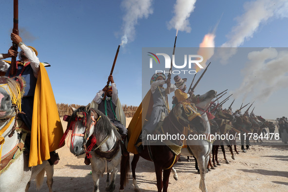 The photo, taken in Oued Souf, Algeria, on November 16, 2024, shows the Camel Festival during the 6th International Festival of Saharan Tour...