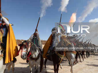 The photo, taken in Oued Souf, Algeria, on November 16, 2024, shows the Camel Festival during the 6th International Festival of Saharan Tour...