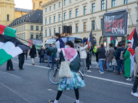 A demonstration in Munich, Germany, on November 16, 2024, includes pro-Palestinian demonstrators and pro-Israeli counter-demonstrators with...