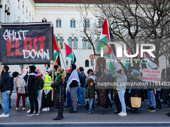 A demonstration in Munich, Germany, on November 16, 2024, includes pro-Palestinian demonstrators and pro-Israeli counter-demonstrators with...