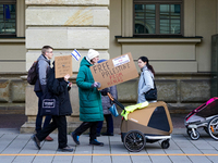 A demonstration in Munich, Germany, on November 16, 2024, includes pro-Palestinian demonstrators and pro-Israeli counter-demonstrators with...