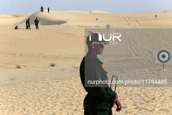 The photo, taken in Oued Souf, Algeria, on November 16, 2024, shows the Algerian National Gendarmerie during the 6th International Saharan T...