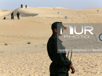 The photo, taken in Oued Souf, Algeria, on November 16, 2024, shows the Algerian National Gendarmerie during the 6th International Saharan T...