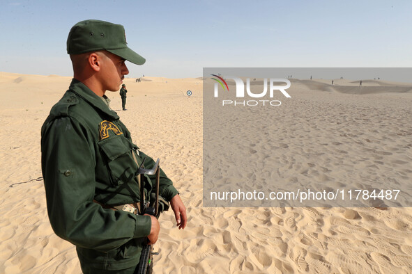 The photo, taken in Oued Souf, Algeria, on November 16, 2024, shows the Algerian National Gendarmerie during the 6th International Saharan T...