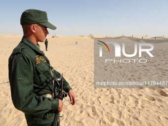 The photo, taken in Oued Souf, Algeria, on November 16, 2024, shows the Algerian National Gendarmerie during the 6th International Saharan T...