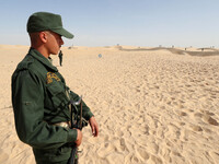 The photo, taken in Oued Souf, Algeria, on November 16, 2024, shows the Algerian National Gendarmerie during the 6th International Saharan T...