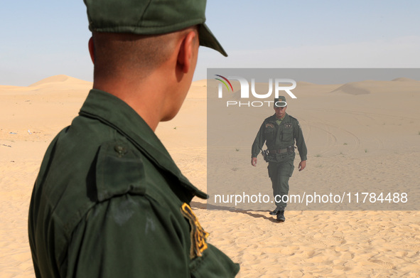 The photo, taken in Oued Souf, Algeria, on November 16, 2024, shows the Algerian National Gendarmerie during the 6th International Saharan T...