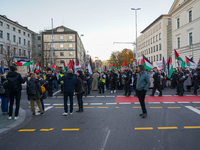 A demonstration in Munich, Germany, on November 16, 2024, includes pro-Palestinian demonstrators and pro-Israeli counter-demonstrators with...