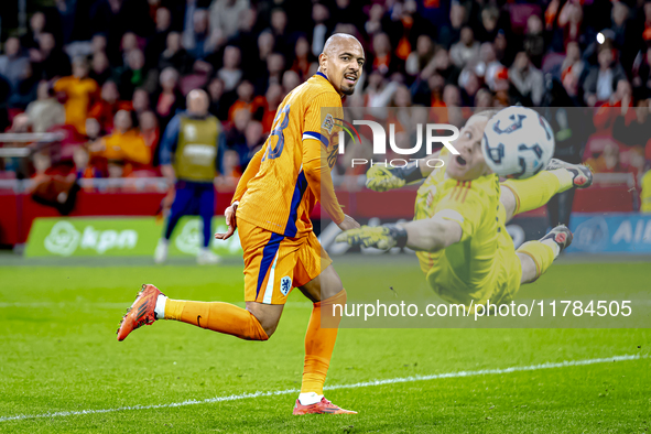 Netherlands forward Donyell Malen plays during the match between the Netherlands and Hungary at the Johan Cruijff ArenA for the UEFA Nations...