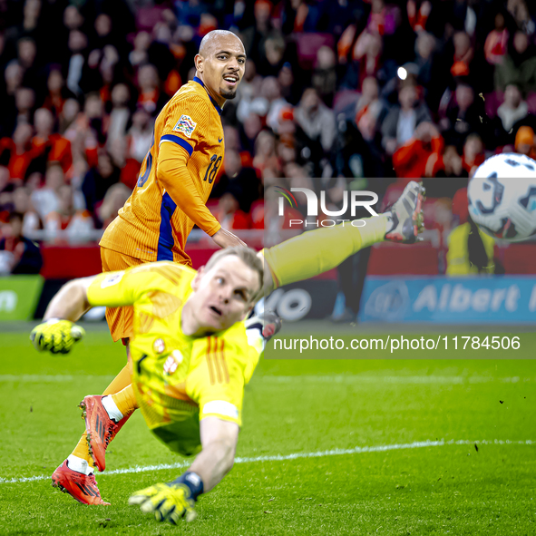 Netherlands forward Donyell Malen plays during the match between the Netherlands and Hungary at the Johan Cruijff ArenA for the UEFA Nations...