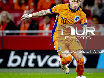 Netherlands forward Noa Lang participates in the match between the Netherlands and Hungary at the Johan Cruijff ArenA for the UEFA Nations L...