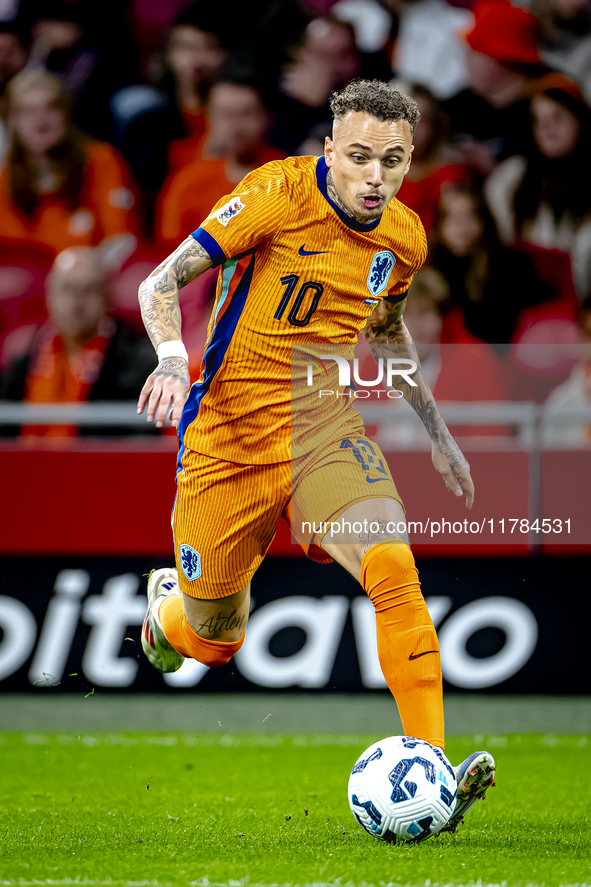 Netherlands forward Noa Lang participates in the match between the Netherlands and Hungary at the Johan Cruijff ArenA for the UEFA Nations L...