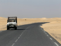 The photo, taken in Oued Souf, Algeria, on November 16, 2024, shows golden dunes during the 6th International Saharan Tourism Festival (FITS...