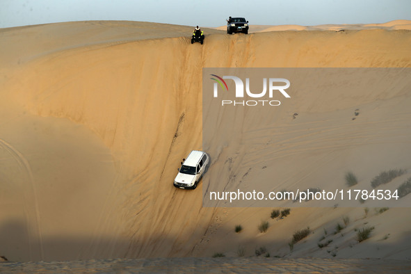 The photo, taken in Oued Souf, Algeria, on November 16, 2024, shows golden dunes during the 6th International Saharan Tourism Festival (FITS...