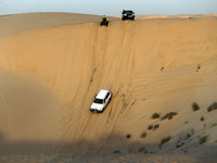 The photo, taken in Oued Souf, Algeria, on November 16, 2024, shows golden dunes during the 6th International Saharan Tourism Festival (FITS...