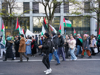 A demonstration in Munich, Germany, on November 16, 2024, includes pro-Palestinian demonstrators and pro-Israeli counter-demonstrators with...