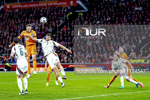 Netherlands midfielder Teun Koopmeiners scores the 4-0 during the match between the Netherlands and Hungary at the Johan Cruijff ArenA for t...