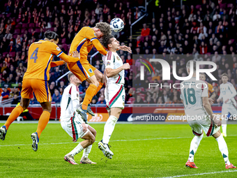 Netherlands midfielder Mats Wieffer participates in the match between the Netherlands and Hungary at the Johan Cruijff ArenA for the UEFA Na...