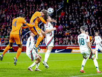 Netherlands midfielder Mats Wieffer participates in the match between the Netherlands and Hungary at the Johan Cruijff ArenA for the UEFA Na...