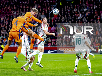 Netherlands midfielder Mats Wieffer participates in the match between the Netherlands and Hungary at the Johan Cruijff ArenA for the UEFA Na...