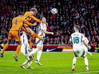 Netherlands midfielder Mats Wieffer participates in the match between the Netherlands and Hungary at the Johan Cruijff ArenA for the UEFA Na...